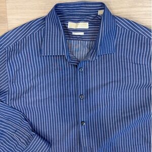 Michael Kors Blue Purple Striped Long Sleeve Button Down Shirt Size 17 (34/35)
